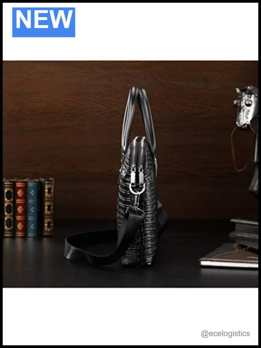 Men's Crocodile Pattern Leather Business Handbag Top Handle